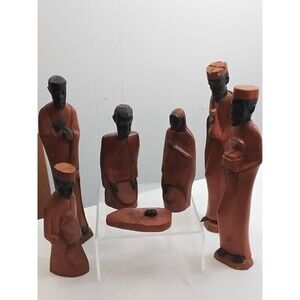 Hand Carved wood Nativitie black 7 Pieces